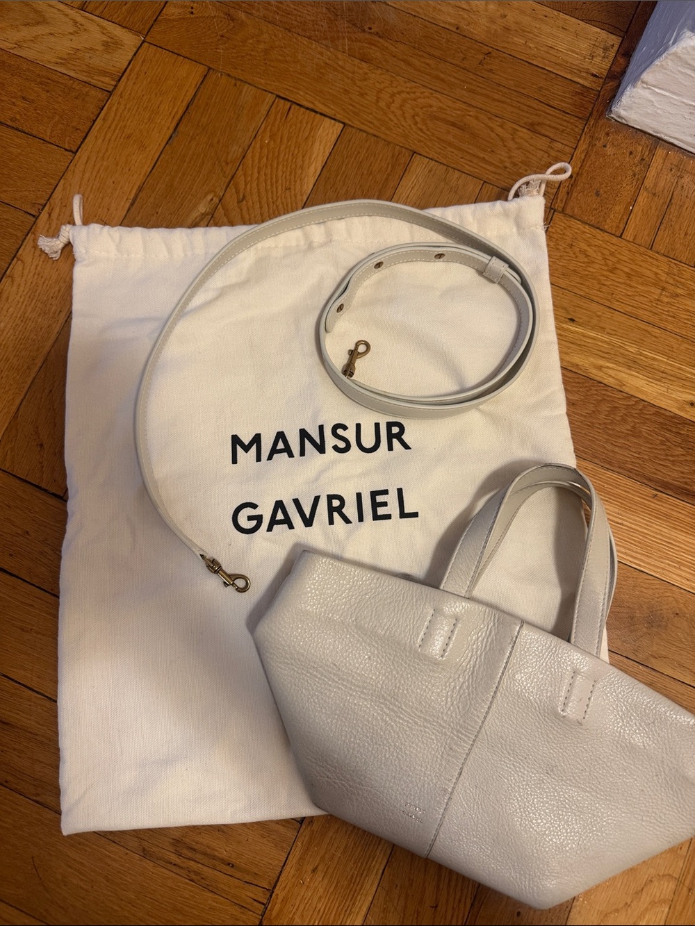 Mansur Gavriel Light Gray Pebbled Mini Tote with Strap